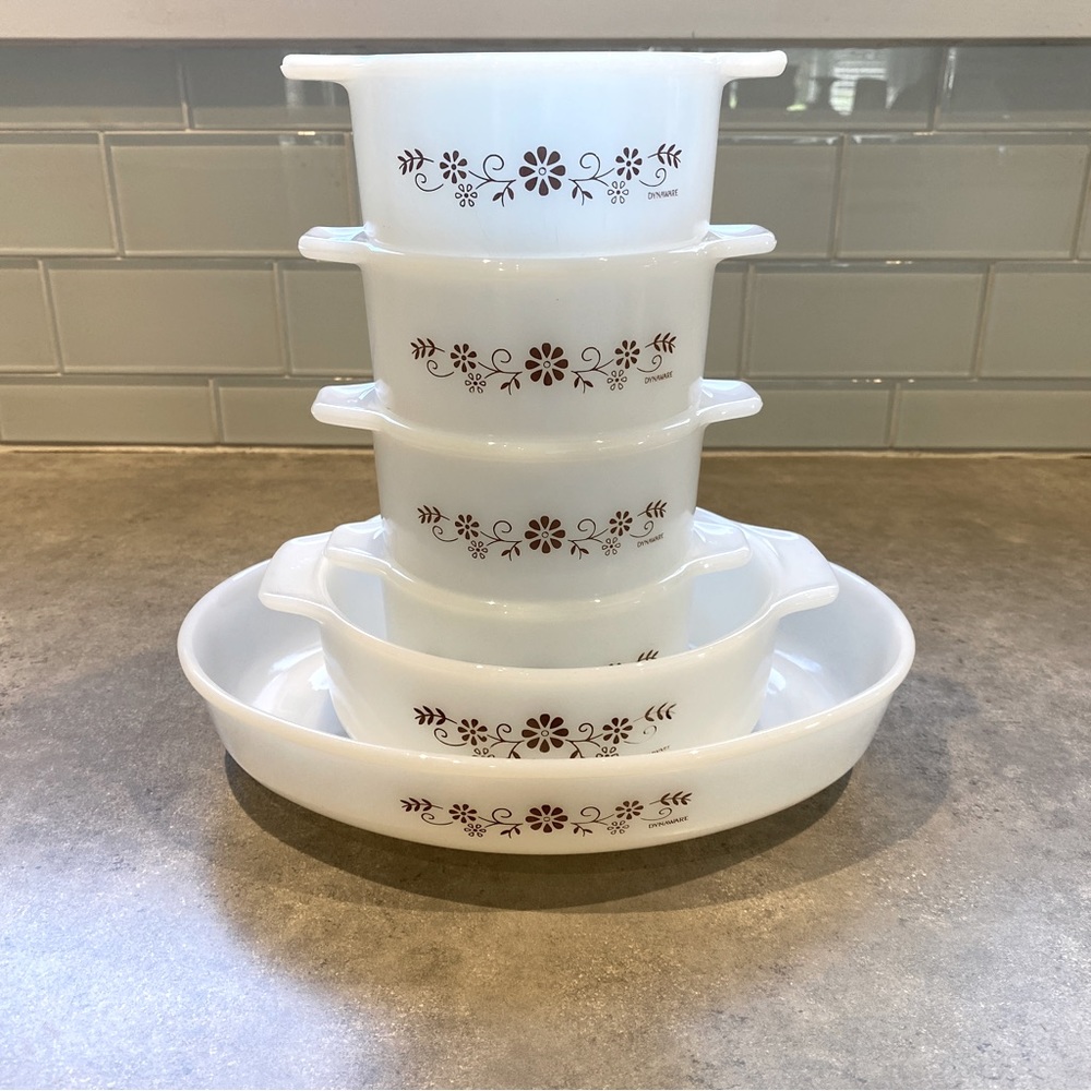 Vintage Termacrisa - DynaWare Serving Size Casserole Dish Set of 6 Brown Daisy